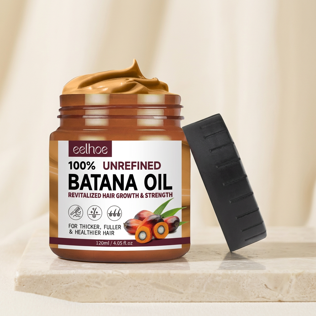 Batana oil jar and lid on a warm ivory studio background